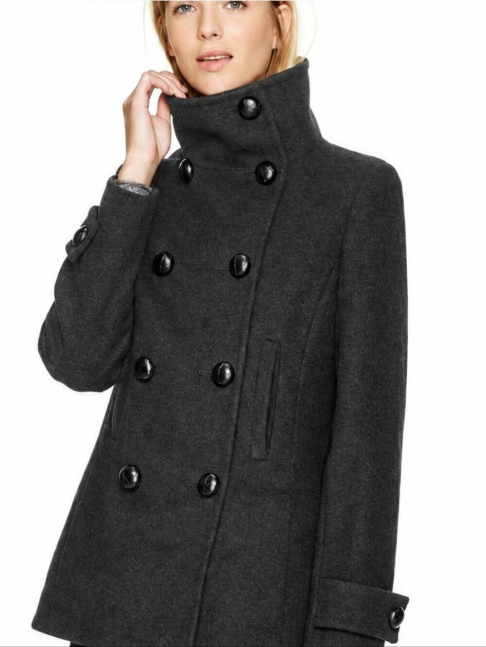 Aritzia Talula Babaton Wool & Cashmere High-Collar Pea Coat Charcoal Medium